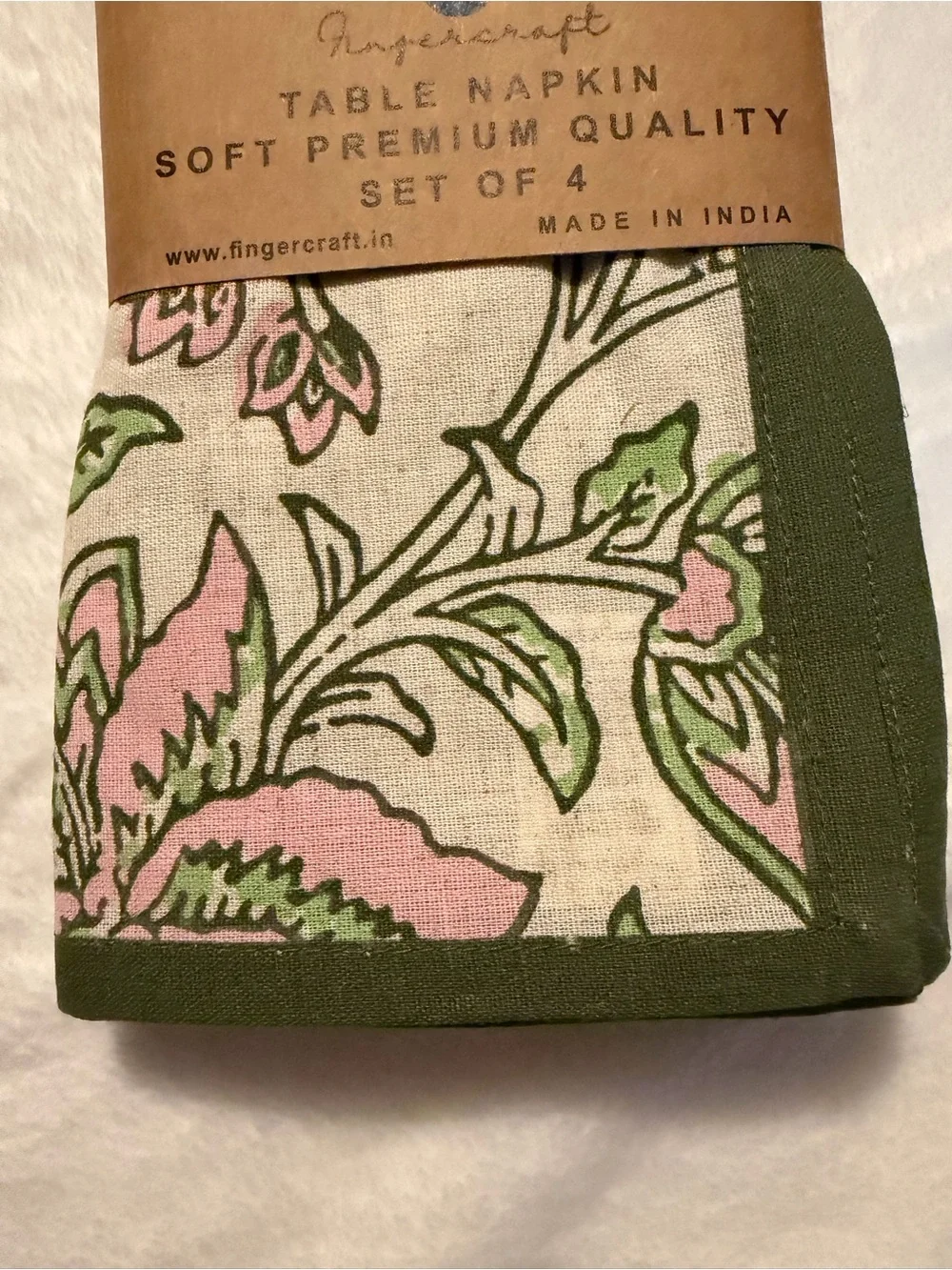 Fingercraft Floral Table Napkins - Green & Pink (Set of 4)